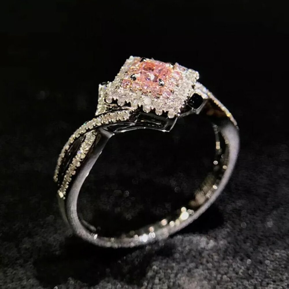 NEW 14k White Gold Sterling Silver Diamond Ring Pink Sapphire Ring - Picture 7 of 8